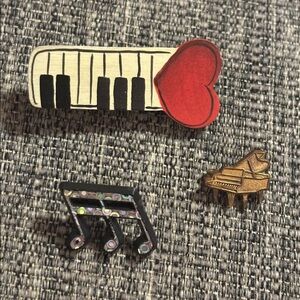 Musical Themed Brooch Set Key Note Piano Brass Baby Grand Piano